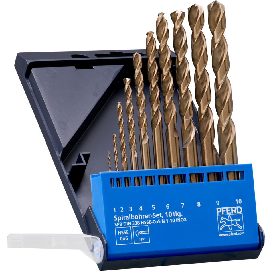 PFERD HSS Spiral Drill Set – INOX: 10 Pcs (1.0mm to 10.0mm)
