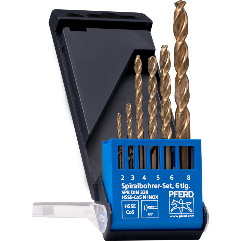 PFERD HSS Spiral Drill Set – INOX: 6 Pcs (2.0mm to 6.0mm & 8.0mm)