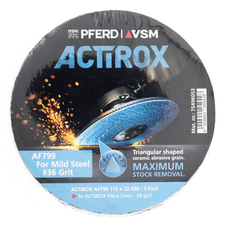 115mm ACTIROX Grit 36 - 5-Pack for MILD STEEL