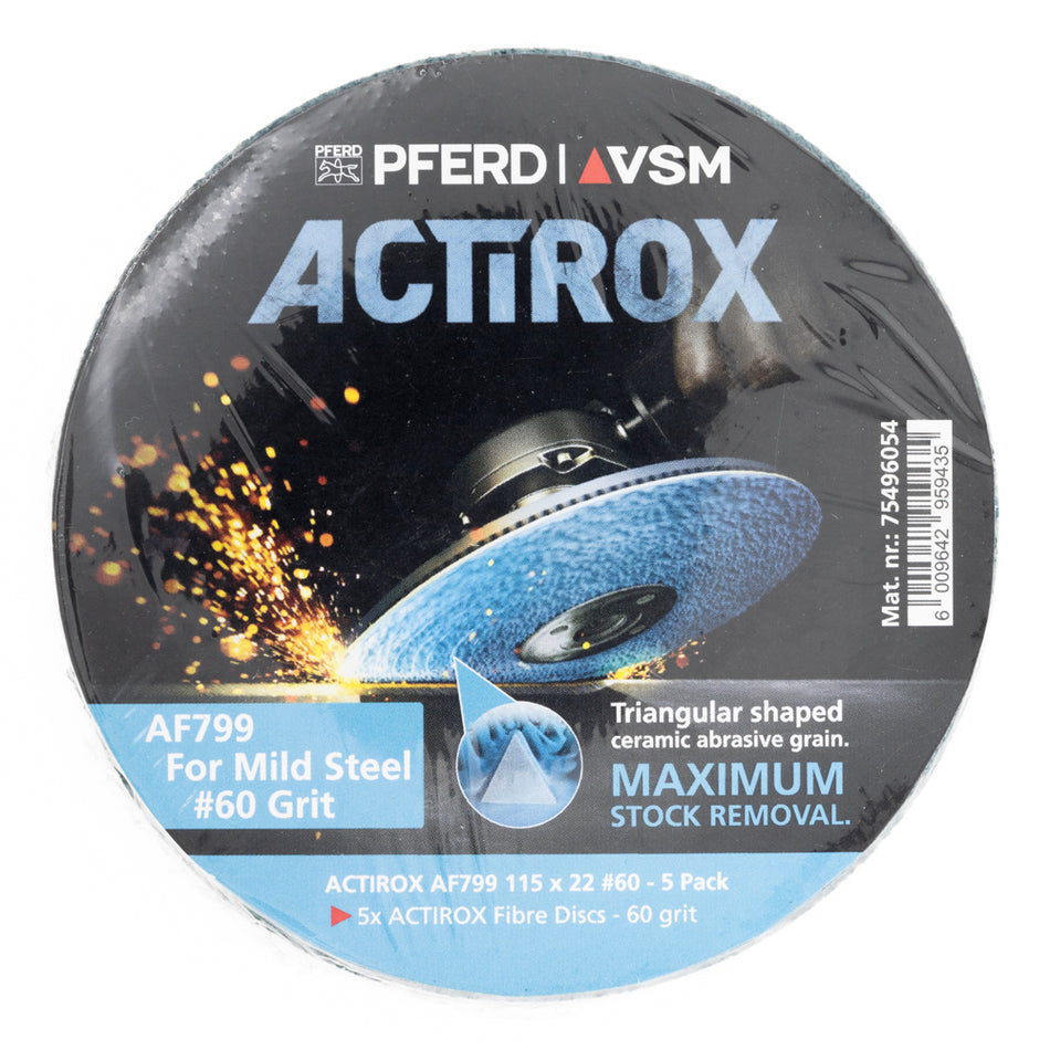 115mm ACTIROX Grit 60 - 5-Pack for MILD STEEL