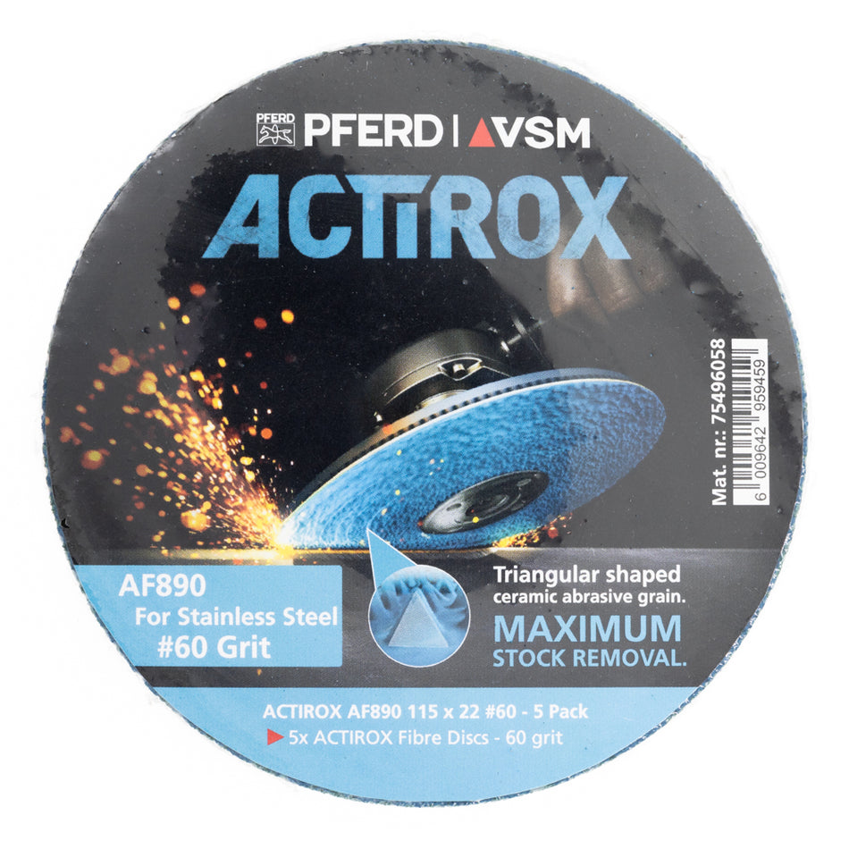 115mm ACTIROX Grit 60 - 5-Pack for STAINLESS STEEL