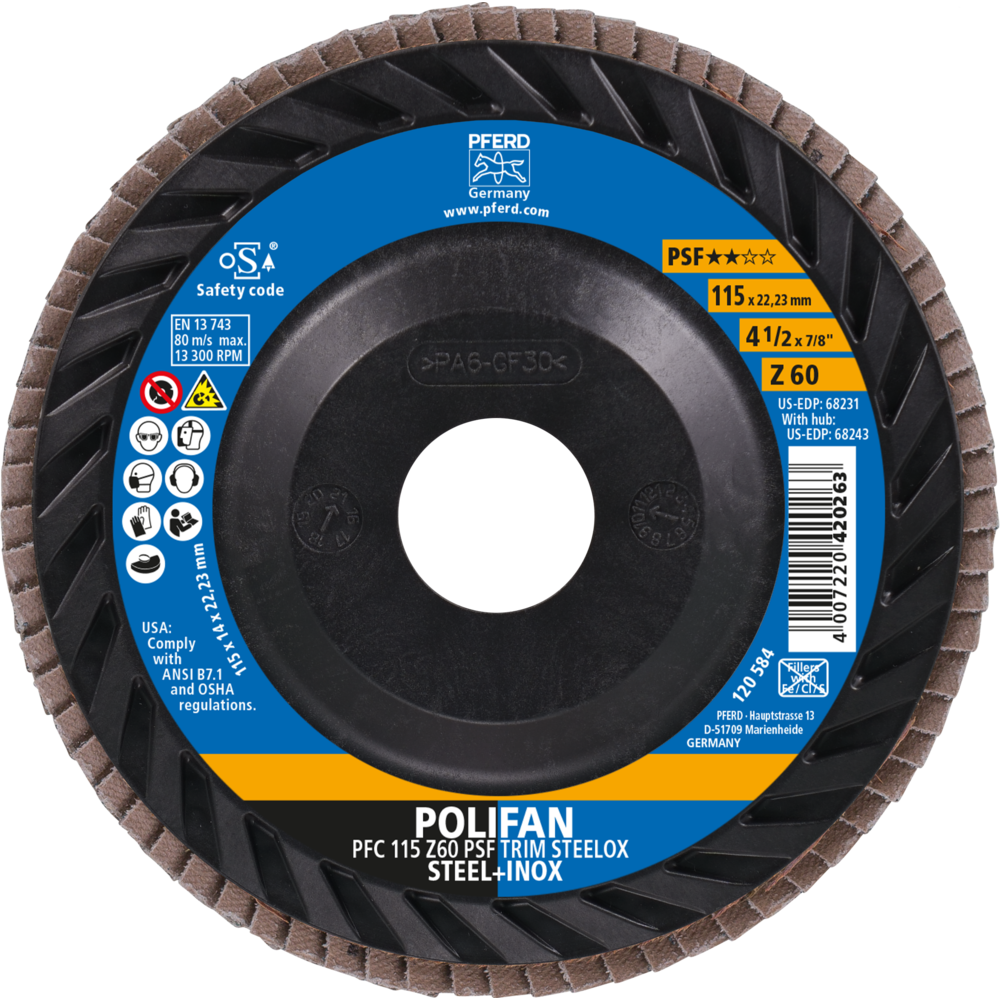 Psf PFERD POLIFAN TRIM Flap Disc 115mm PSF STEELOX – PFERD South Africa