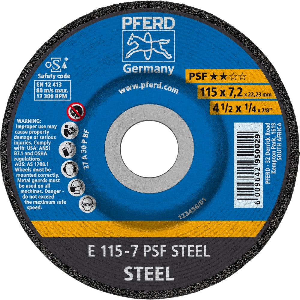 File Psf PFERD Grinding Disc 115 x 7.0 PSF STEEL – PFERD South Africa