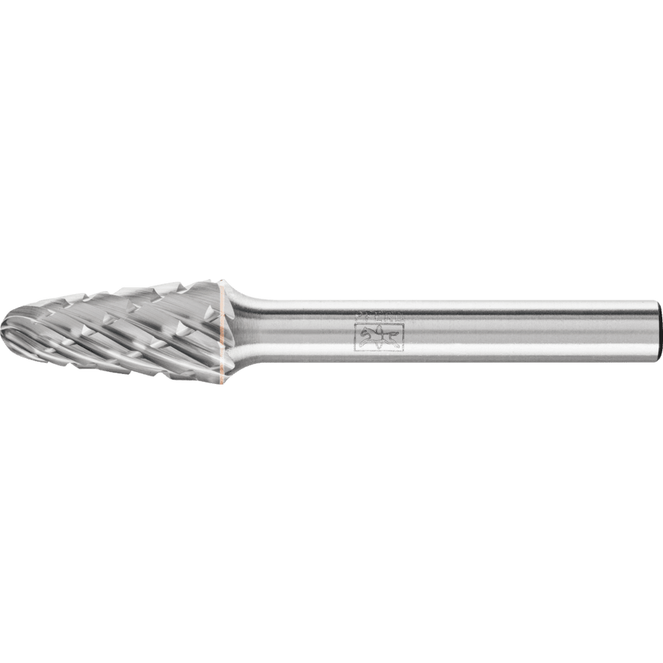 PFERD Tungsten Carbide Burr - Conical Shape with radius end 10mm x 20mm x 6mm shank NON FERROUS Cut