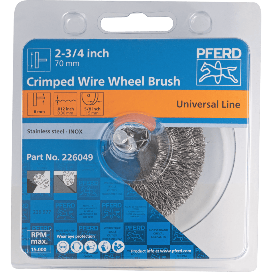 PFERD Spindle Mounted Wheel Brush Crimped Stainless Steel Wire - 70mm x 15mm