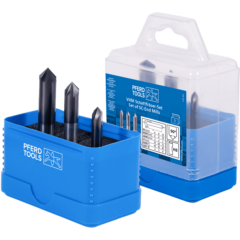 PFERD Solid Carbide Deburring / Chamfering End mill SET - Universal Conical Shape 90° - 3 Pc