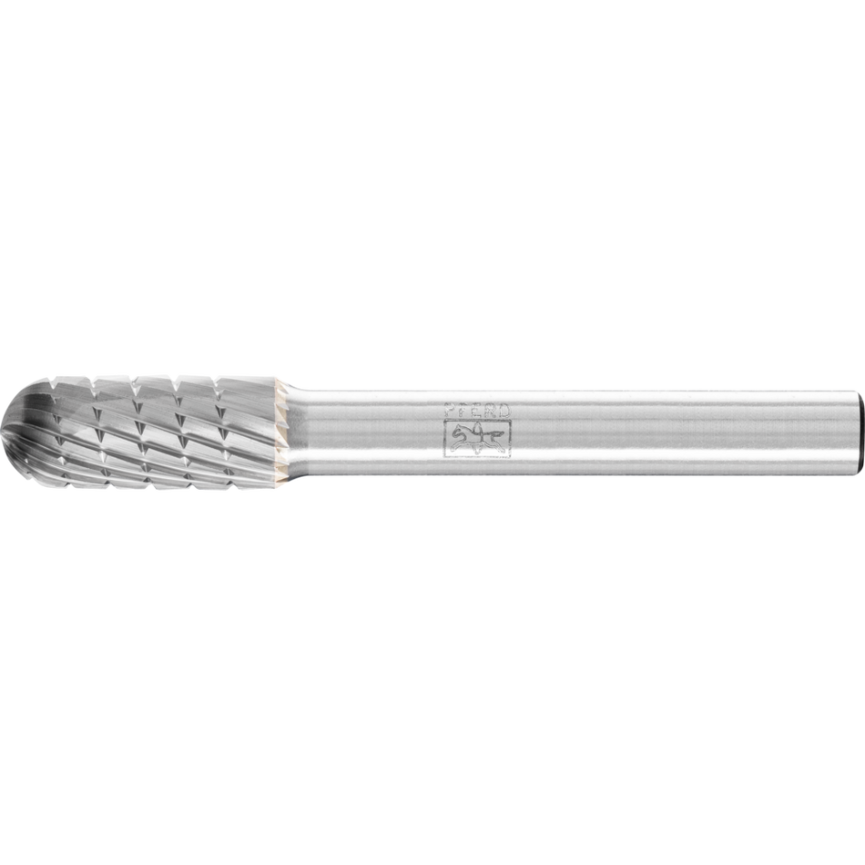 PFERD Tungsten Carbide Burr - Cylindrical Shape with radius end 08mm x 20mm x 6mm shank Universal Cut